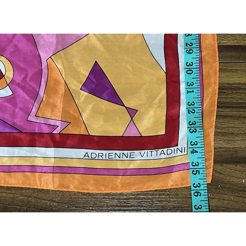 Vtg scarf 80s Adrienne Vittadini Colorful Silk Scarf 35.25" geometric - Picture 11 of 11